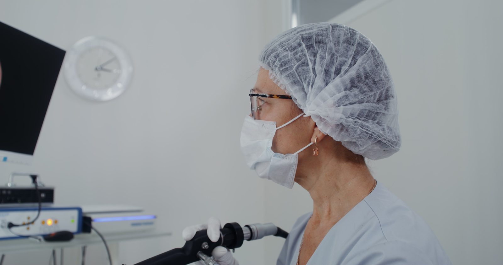 ENT specialist examining a patient's nasal passages